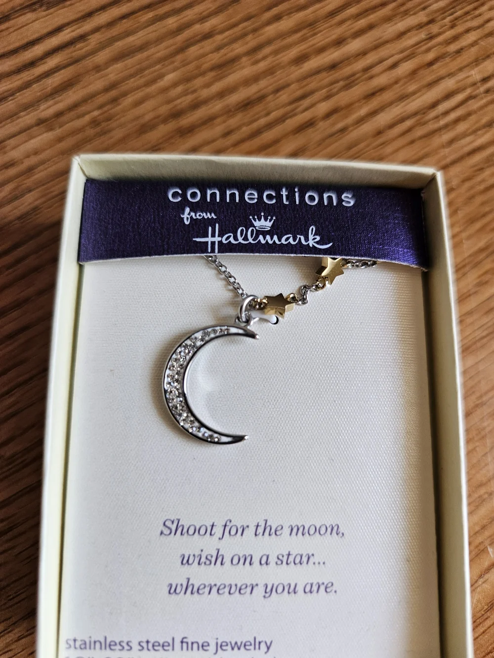Hallmark Moon Star Necklace Stainless Steel 18-20 Inch Chain Connections NEW